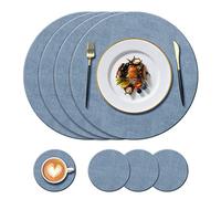 KERYCHIN Set di 4 tovagliette rotonde in pelle + 4 sottobicchieri, resistenti al calore 100 °C, antiscivolo e lavabili, accessori decorativi per casa, hotel, interni, tavolo da pranzo, colore: blu