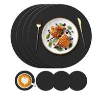 KERYCHIN Set di 4 tovagliette rotonde in silicone (34 cm) e sottobicchieri (10 cm), resistenti al calore fino a 232 °C, antiscivolo e lavabili, per ristoranti, hotel, cucina, tavolo da pranzo in