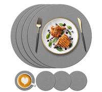 KERYCHIN Set di 4 tovagliette rotonde in silicone (34 cm) e sottobicchieri (10 cm), resistenti al calore fino a 232 °C, antiscivolo, lavabili, per casa, hotel, cucina, interni ed esterni, Grigio Scuro