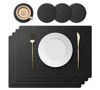 KERYCHIN Set di Tovagliette in Silicone e Rotonde, con Motivo a Foglie, Resistenti al Calore 230°C, Antiscivolo, Lavabili, per Cucina, Casa, Ristorante, Tavolo da Pranzo, 40 x 30 cm, 8 Pezzi, Nero