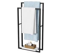 KES Porta Asciugamani da Terra Portasciugamani Nero con Base in Marmo Porta Salviette Doppio Portasciugamani Bagno, BTH501-BK