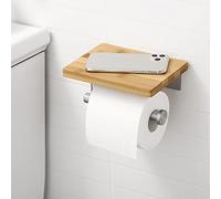 KES Porta Carta Igienica con Mensola Bambu Adesivo, Portarotolo Bagno Porta Rotolo Carta Igienica da Parete Spazzolato Acciaio Inox SUS304, BPH220BADM-2