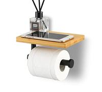 KES Porta Carta Igienica con Mensola per Bagno, Portarotolo in Acciaio Inox con Mensola in Bambù Montaggio a Parete Nero, BPH220BA-BK