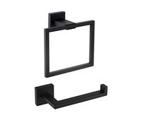 KES Set di 2 accessori per il bagno con porta rotolo di carta igienica nero e anello per asciugamano, in acciaio inox SUS304, montaggio a parete, LA225BKDG-22