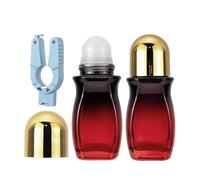 Kesell 2 flaconi roll-on in vetro da 50 ml, colore rosso sfumato, con sfera roll-on in plastica e apriscatole, contenitore vuoto per deodorante, oli essenziali, profumi (coperchio dorato)