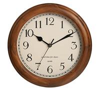 Kesin Wooden Wall Clock with Retro Design, 11 Inches Round Wall Clock Battery Operated Silent Non-Ticking, Big Arabic Numerals, for Kitchen Living Room Classroom Gym and Pool, Brown