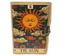 Keskin Grimoire Journal & Notebook - Leather Blank Spell Book for Witchcraft, Witch Grimoire Book of Shadows, Eco-Friendly Recycled Paper, 18 x 12 cm (The Sun)