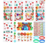 Kesote 144 Pezzi Natale Regalo per Bambini di set Cancelleria Matite Natalizie+Gomma da Cancellare+Timbrini+Adesivi+Sacchetti+Bracciali, Regalo per Festa di Natale