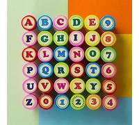 Kesote 36 Timbri per Bambini, 26 Lettere e 10 Numeri Timbri Auto Inchiostrazione in Plastica per Bambini per Giochi Educativi Fai da Te e Scrapbooking Gadget Compleanno
