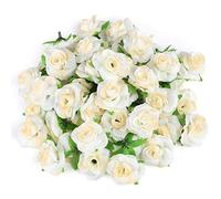 Kesote 50 Pezzi di Teste di Rosa Artificiale di Seta, Fiori di Seta, Rose Artificiali di Decorzione per Matrimonio, Festa, Casa, Bianco, 4CM