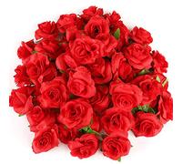 Kesote 50 Pezzi di Teste di Rosa Artificiale di Seta, Fiori di Seta, Rose Artificiali di Decorzione per Matrimonio, Festa, Casa, Rosso, 4CM