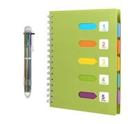 Kesote A5 Taccuino ad Anelli con Etichette di 5 Colori e Una Penna a Sfera di 6 Colori A5 Quaderno per Scuola, Ufiicio o Casa, 120 Fogli, Verde