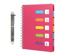 Kesote A5 Taccuino ad Anelli con Etichette di 5 Colori e Una Penna a Sfera di 6 Colori A5 Quaderno per Scuola, Ufiicio o Casa, 120 Fogli, Rosa