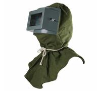 KESOTO Cappuccio Antisabbia Maschera Protettiva Casco Visiera Respiratore con Schermo in Vetro Trasparente E Coulisse Anti, Cappuccio Per Sabbiatura Color Verde Con Lente Convessa