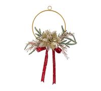 KESOTO Ghirlanda Natalizia Rotonda Ornamento Decorativo Fiori Artificiali Struttura in Ferro Fiocco Nastro Paillettes Adatta per Arredare Casa Negozio, Oro