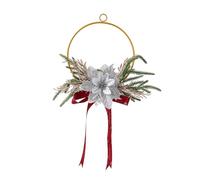 KESOTO Ghirlanda Natalizia Rotonda Ornamento Decorativo Fiori Artificiali Struttura in Ferro Fiocco Nastro Paillettes Adatta per Arredare Casa Negozio, Argento