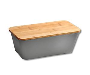 Kesper 58491 Portapane in Plastica, Grigio, con Coperchio in bambù, FSC