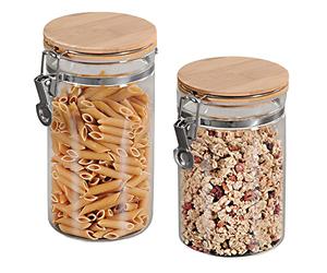 Kesper 92369 13 - Set di 2 barattoli in vetro con coperchio in bambù