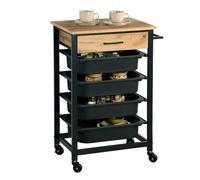 Kesper | Carrello da cucina con cassetto, 4 contenitori in plastica, materiale: metallo, bambù, plastica (PP), dimensioni: 47 x 37 x 85 cm, colore: rovere Sonoma, nero | 25532 13