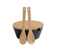 Kesper | Ciotola per frutta e insalata con posate, materiale: plastica, bambù, dimensioni: Ø 26 cm, altezza: 11 cm, colore: nero, marrone | 92524