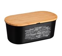 KESPER® | Contenitore per il pane con tagliere in bambù - Materiale: plastica (PET), bambù - certificato FSC®, lavabile in lavastoviglie, igienico e insapore, dimensioni: 34 x 14 x 18 cm, nero | 38502