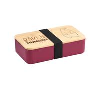 Kesper | Contenitore per il pranzo con coperchio in bambù e nastro in tessuto flessibile, materiale: plastica/bambù certificato FSC, incisione "Orso fame", dimensioni: 18,5 x 10,5 x 5 cm, colore