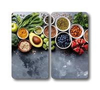 KESPER Piastra di taglio in vetro/piastra a buffet, materiale: vetro di sicurezza ESG, dimensioni: 50 x 28,5 cm, spessore: 0,4 cm, altezza piede: 3 mm, motivo: Healthy Kitchen Grigio/Verde/Rosso/Blu |