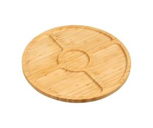 Kesper | Piatto da portata rotondo | Materiale: bambù certificato FSC® | 4 scomparti con bordo | ø 35 cm | spessore 1,5 cm | piatto da snack & piatto da portata | Colore: marrone naturale | 58447
