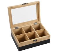 Kesper® | Scatola da tè Materiale: bambù certificato FSC® - 6 scomparti - con finestra e chiusura retrò - Scatola da tè per conservazione, dimensioni: 21,5 x 15 x 8,5 cm - senza tè, colore: nero