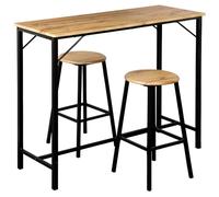 Kesper Set da bar da 3 pezzi, composto da tavolo da bar e 2 sgabelli da bar, in metallo nero, piano in legno, bar da cucina