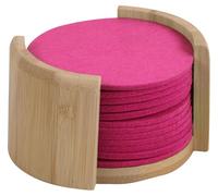 KESPER | Set di 12 sottobicchieri con supporto, materiale: feltro rosa, supporto in bambù certificato FSC C014021), Ø 10 cm, spessore 0,4 cm | 58750