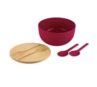 Kesper - Set di insalatiera con posate per insalata, materiale: plastica (PP), bambù, dimensioni: D 24 x H 13 cm, colore: rosso, marrone - 58473
