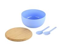 Kesper - Set di insalatiera con posate per insalata, materiale: plastica (PP), bambù, dimensioni: D 24 x H 13 cm, colore: blu, marrone - 58472