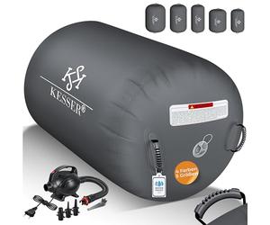 KESSER® Air Roll Airtrack, rullo gonfiabile, per ginnastica, con borsa per il trasporto e pompa ad aria, a barile, per la ginnastica, per lo yoga, per il fitness, Antracite - 120 x 90 cm