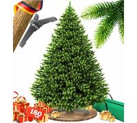KESSER® Albero di Natale artificiale, 180 cm - come il vero - albero di Natale realistico con supporto in legno + borsa, rami fitti, senza aghi, pino realistico, albero di Natale, verde scuro