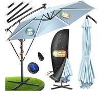 KESSER® Alu Ampelschirm LED Solar con copertura, telecomando e manovella, ombrellone con supporto a 360°, protezione UV, in alluminio idrorepellente (Azzurro, 350 cm)