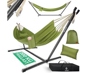KESSER® Amaca HILL con telaio e cuscino - doppia amaca per 2 persone - solida struttura - capacità di carico 200 kg - per esterni ed interni - poltrona sospesa XXL doppia o multi-persona, Cachi