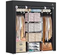 KESSER® Armadio in Tessuto Stabile Con Asta Appendiabiti e Ripiani, Include 5 Grucce, per Camera da Letto, Spogliatoio, Guardaroba, 150 x 45 x 175 cm, Nero