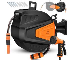 KESSER® Avvolgitore di Tubi Acqua | Doccetta Multipla | Orientabile a 180° | Tappo di riavvolgimento | Cassetta dei Tubi a Parete | Avvolgitubo dell'Acqua | Pompa da Giardino, Arancione, 20 Metri