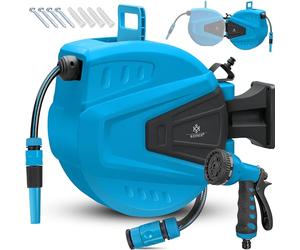 KESSER® Avvolgitore di Tubi Acqua | Doccetta Multipla | Orientabile a 180° | Tappo di riavvolgimento | Cassetta dei Tubi a Parete | Avvolgitubo dell'Acqua | Pompa da Giardino, Blu, 30 Metri
