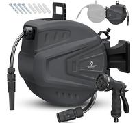 KESSER® Avvolgitubo automatico 30 m + 2 m, scatola porta tubo a parete con avvolgitubo automatico, avvolgitubo con tubo da giardino, orientabile a 180° + doccetta multifunzione con 9 modalità, incl. 2