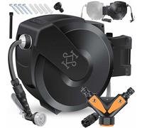 KESSER® Avvolgitubo con Tubo da Giardino 30 m, a Parete, Avvolgitubo girevole a 180° e a rientro automatico, Portagomma a Parete con Doccia a mano a 7 funzioni, Antracite/Nero