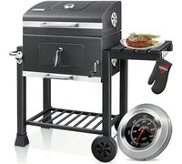 KESSER. ® Barbecue con carrello XL Barbecue a carbone con coperchio, ruote, maniglia in acciaio inox, termometro per griglia e carbone, grande barbecue a carbone per campeggio XLFerro