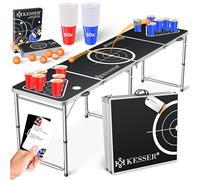 KESSER® Beer Pong Set da Tavolo con Gioco di Carte, con 100 Bicchieri (50 Rossi e 50 Blu), 6 Palline + Set di Regole, Tavolo per Feste, Regolabile in Altezza, Classic + Carte
