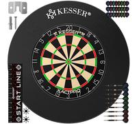KESSER® Bersaglio in Sughero Con 9 Freccette Professionali, 21 Alette e Accessori in Acciaio - Bersaglio Ufficiale a 9 Frecce in Metallo