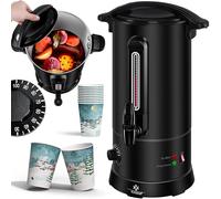 KESSER Bollitore per vin brulé da 6,8 L in acciaio inox con 10 bicchieri con termostato vin brulè distributore automatico di acqua calda, indicatore di riempimento, rubinetto, nero