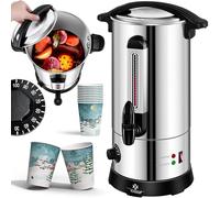 KESSER Bollitore per vin brulé in acciaio inox da 30 litri, con 10 bicchieri con termostato, vin brulé, distributore automatico di acqua calda, indicatore di riempimento, rubinetto, argento