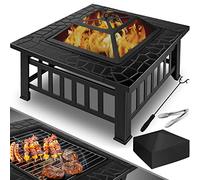 KESSER® Braciere con Grill Ø 62, Braciere multifunzionale per riscaldamento/grill per barbecue, Attizzatoio e griglia per il carbone, braciere da giardino, braciere in metallo, Nero