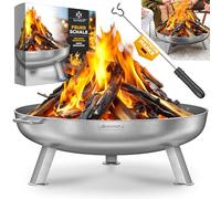 KESSER Braciere spessore 2,5 mm | Braciere Ø 80 cm in acciaio inox | 2 cm gancio per fuoco in ghisa e 2 manici stabili in legno e carbone per falò, giardino e terrazza