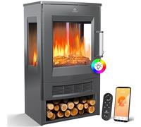 KESSER® Caminetto Elettrico con Riscaldamento, Finestra Panorama, Termoventilatore, 9 Effetti Fiamma LED, Modalità di Colore, Telecomando, App WiFi, 900/1800W, Focolare Elettrico con Termostato